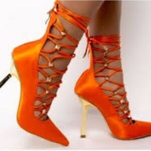 Orange Lace Up Heel